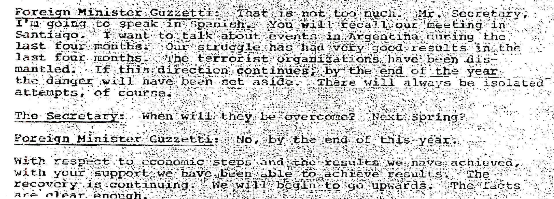 Parte de los documentos desclasificados donde se revela el diálogo entre Kissinger y Guzzetti